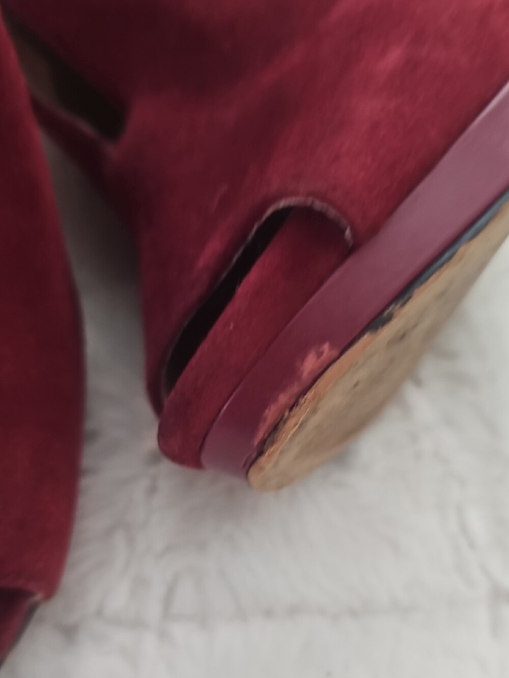 Michael Kors Wine Burgundy Suede Peep-Toe Heeled Booties - Picture 6 of 8
